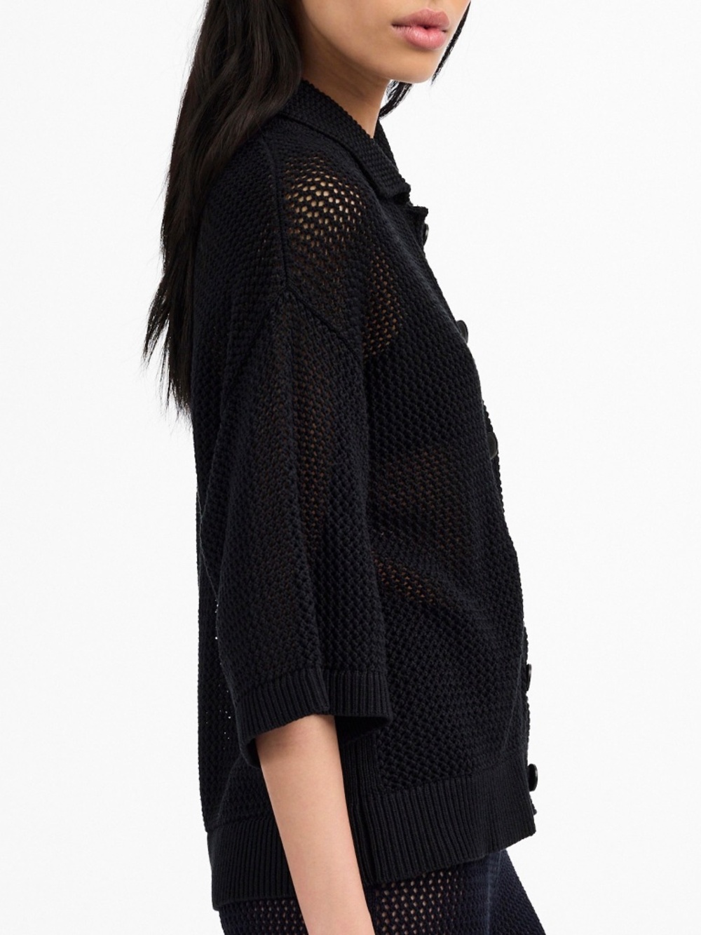 Madewell 100% cotton loose black knit short sleeve button up cardigan S/M - Picture 8 of 10